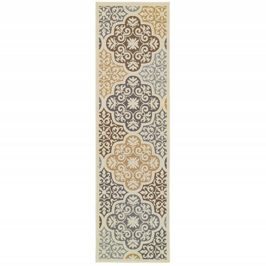 4' x 6' Ivory Grey Floral Medallion Indoor Outdoor Area Rug - AFS