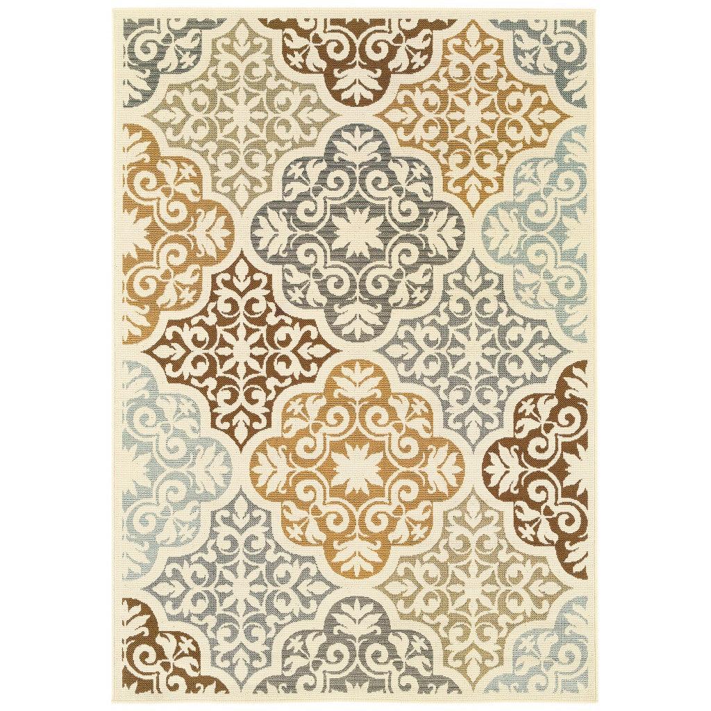 4' x 6' Ivory Grey Floral Medallion Indoor Outdoor Area Rug - AFS