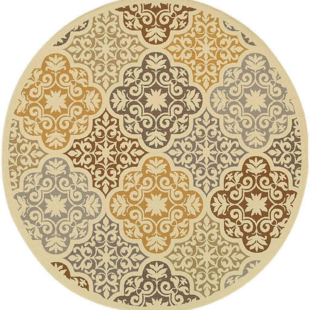 4' x 6' Ivory Grey Floral Medallion Indoor Outdoor Area Rug - AFS