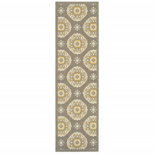 5' x 8' Grey Gold Floral Medallion Discs Indoor Outdoor Area Rug - AFS