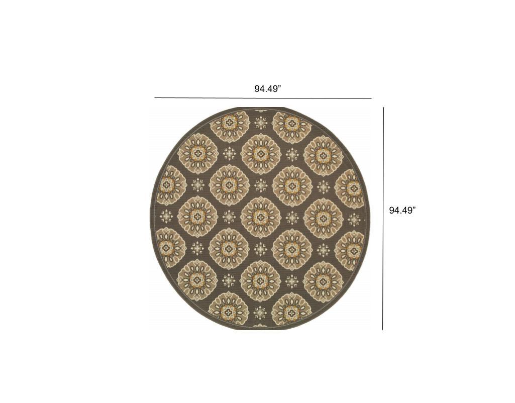 5' x 8' Grey Gold Floral Medallion Discs Indoor Outdoor Area Rug - AFS