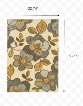 8' Ivory Gray Large Floral Blooms Indoor Outdoor Runner Rug - AFS