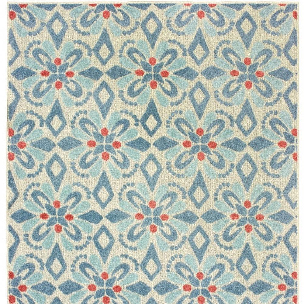 3' x 5' Ivory Blue Global Geo Tile Indoor Outdoor Area Rug - AFS