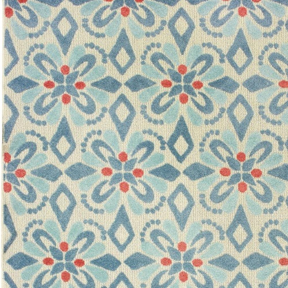 3' x 5' Ivory Blue Global Geo Tile Indoor Outdoor Area Rug - AFS