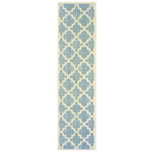 7' x 10' Blue Ivory Machine Woven Geometric Indoor or Outdoor Area Rug - AFS