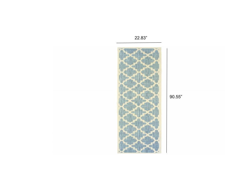 7' x 10' Blue Ivory Machine Woven Geometric Indoor or Outdoor Area Rug - AFS