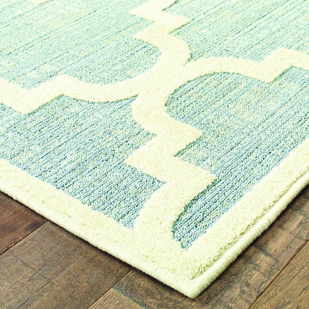 7' x 10' Blue Ivory Machine Woven Geometric Indoor or Outdoor Area Rug - AFS