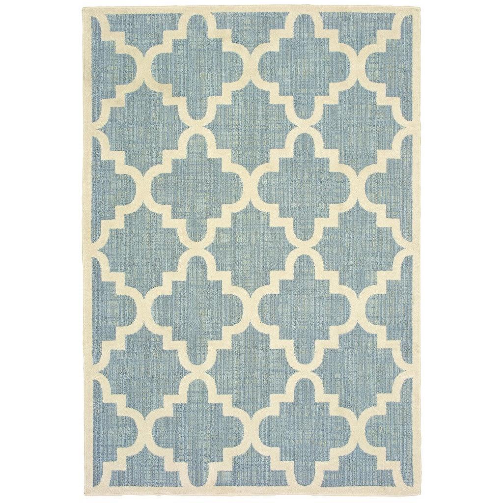 7' x 10' Blue Ivory Machine Woven Geometric Indoor or Outdoor Area Rug - AFS