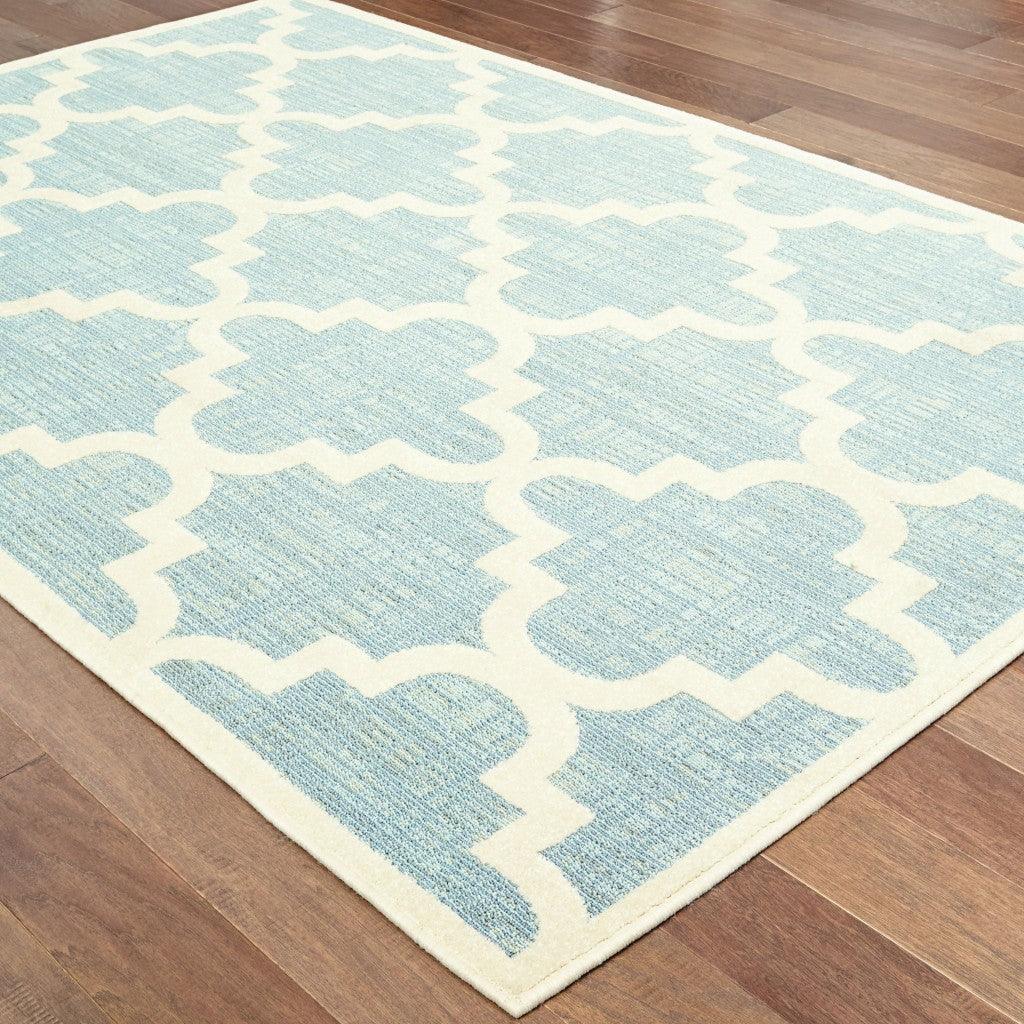 7' x 10' Blue Ivory Machine Woven Geometric Indoor or Outdoor Area Rug - AFS