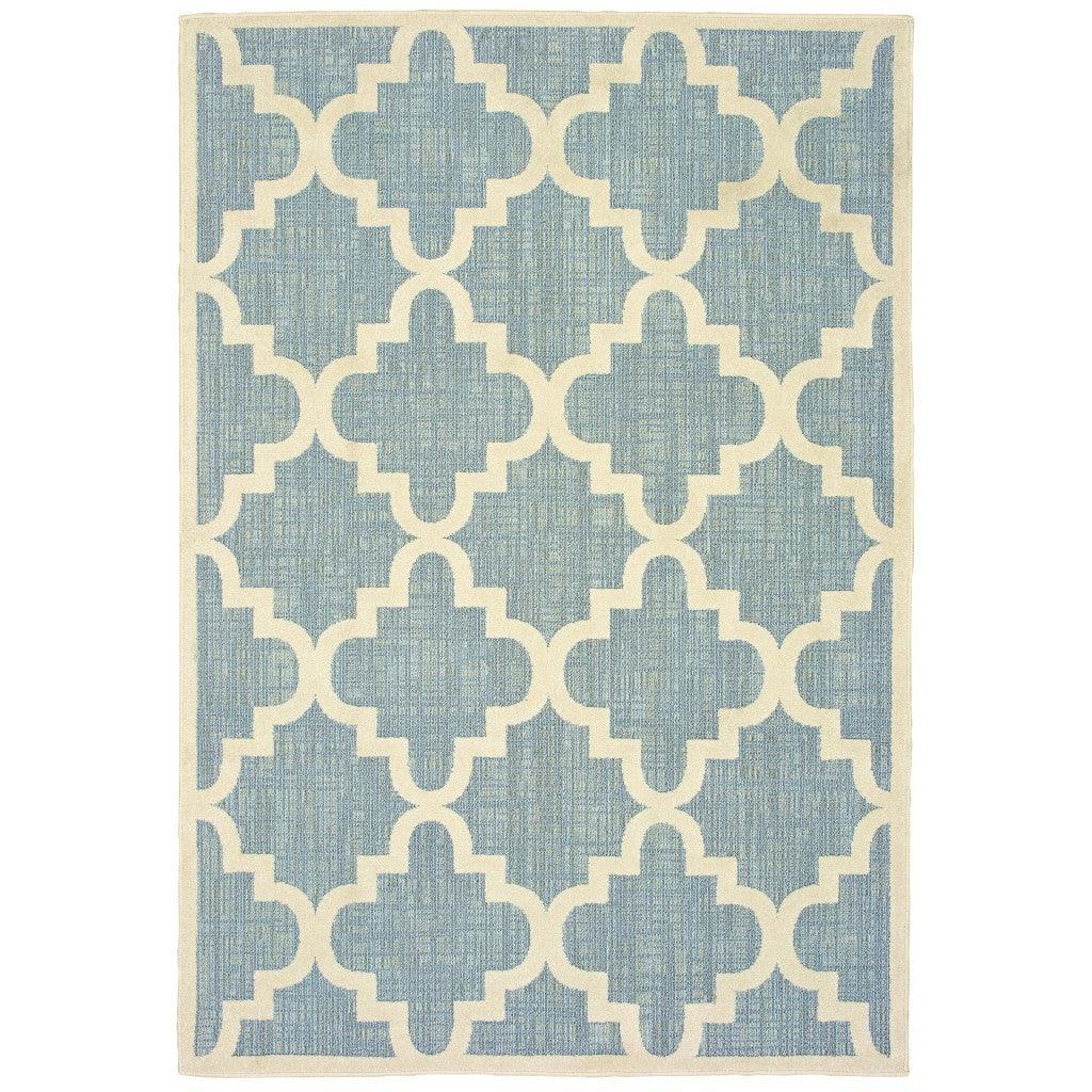 7' x 10' Blue Ivory Machine Woven Geometric Indoor or Outdoor Area Rug - AFS