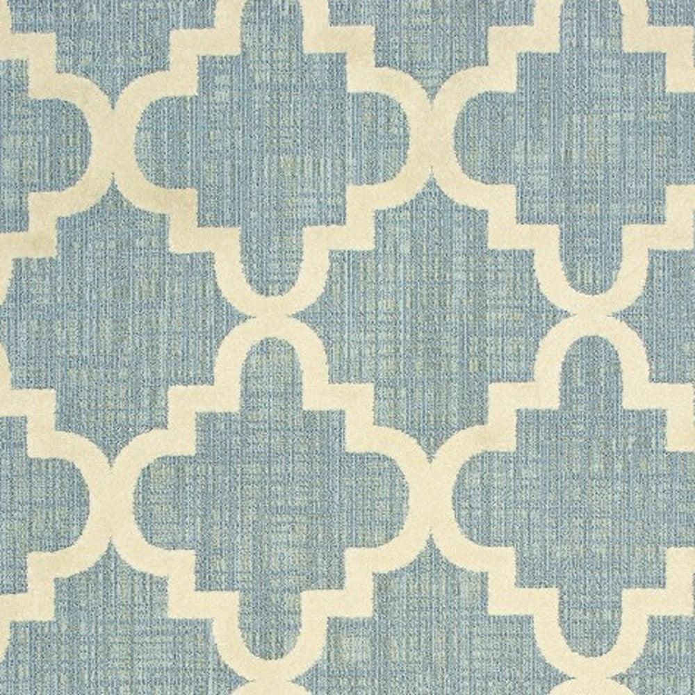 7' x 10' Blue Ivory Machine Woven Geometric Indoor or Outdoor Area Rug - AFS