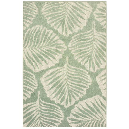 9' x 12' Tropical Light Green Ivory Palms Indoor Outdoor Rug - AFS