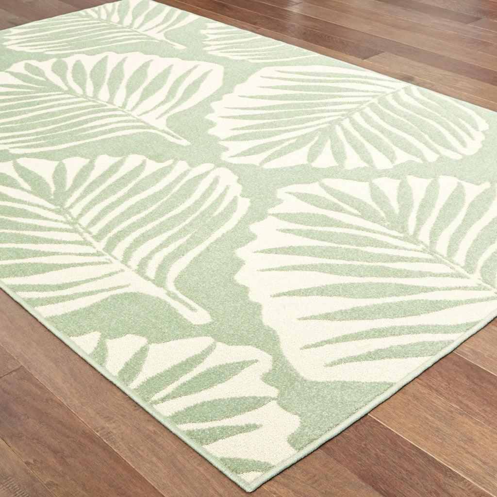 9' x 12' Tropical Light Green Ivory Palms Indoor Outdoor Rug - AFS