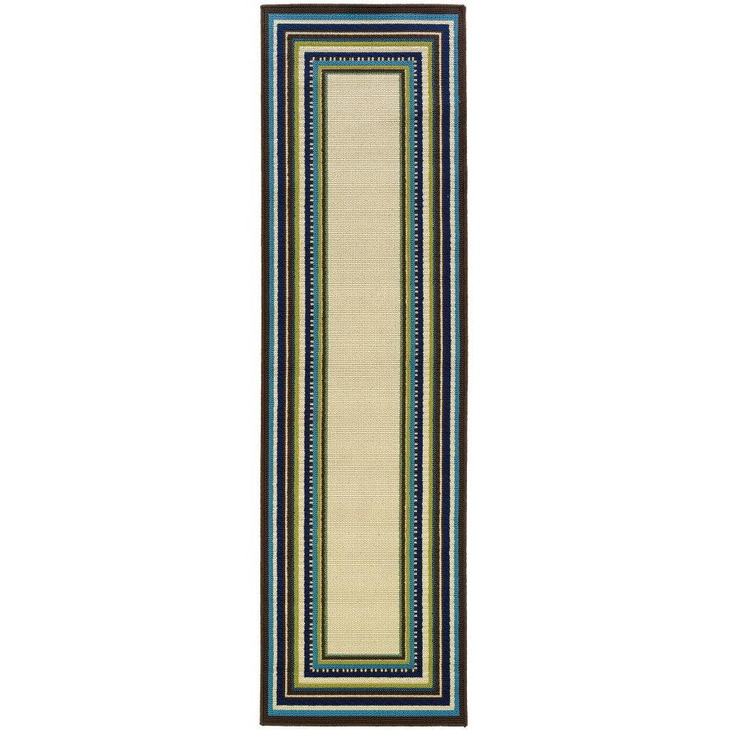 5' x 8' Ivory Mediterranean Blue and Lime Border Indoor Outdoor Area Rug - AFS