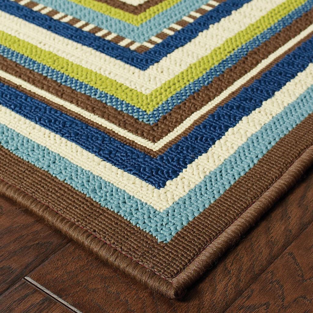 5' x 8' Ivory Mediterranean Blue and Lime Border Indoor Outdoor Area Rug - AFS