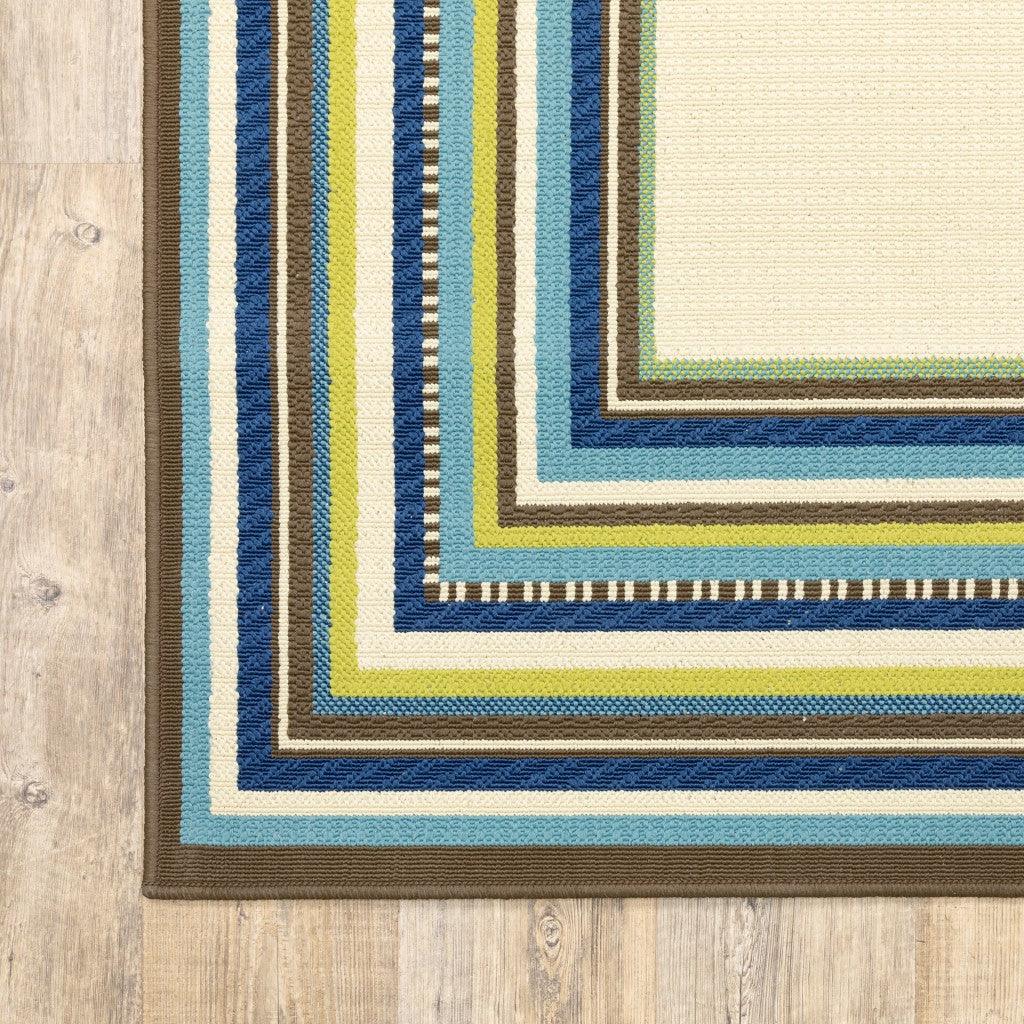 5' x 8' Ivory Mediterranean Blue and Lime Border Indoor Outdoor Area Rug - AFS