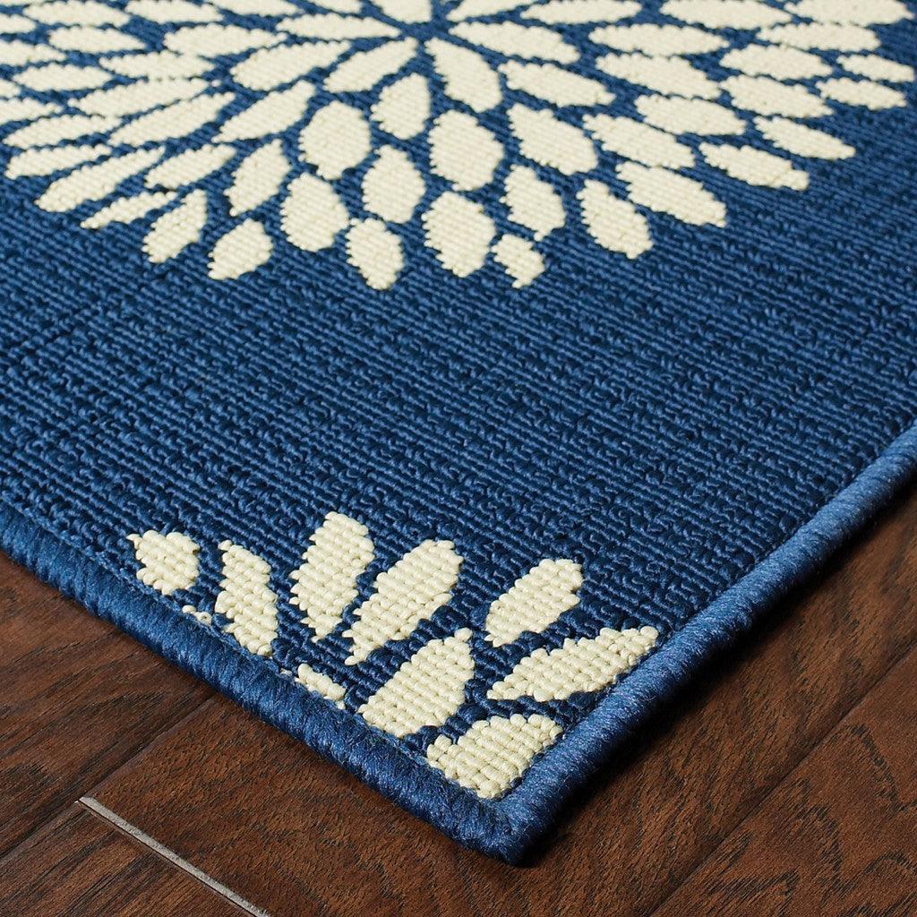 4' x 6' Indigo and Lime Green Floral Indoor Outdoor Area Rug - AFS