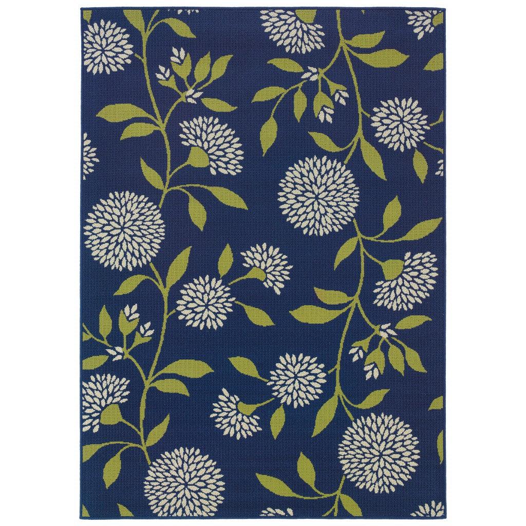 4' x 6' Indigo and Lime Green Floral Indoor Outdoor Area Rug - AFS