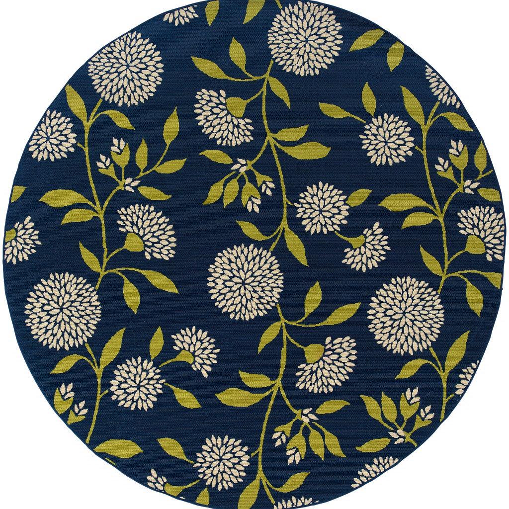 4' x 6' Indigo and Lime Green Floral Indoor Outdoor Area Rug - AFS