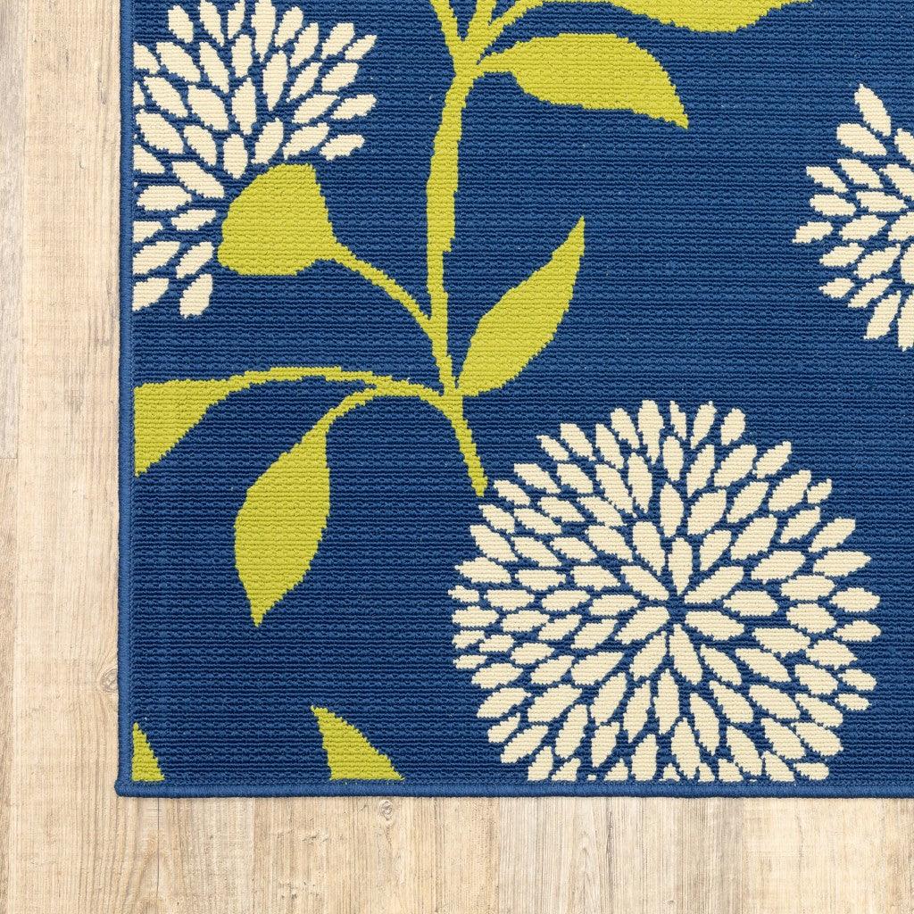 4' x 6' Indigo and Lime Green Floral Indoor Outdoor Area Rug - AFS