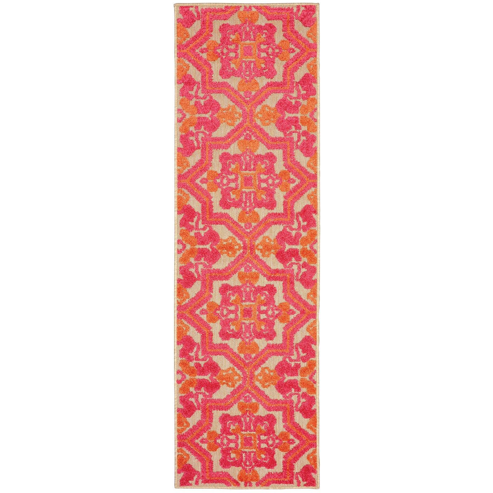 7' x 10' Pink and Orange Medallion Indoor Outdoor Area Rug - AFS