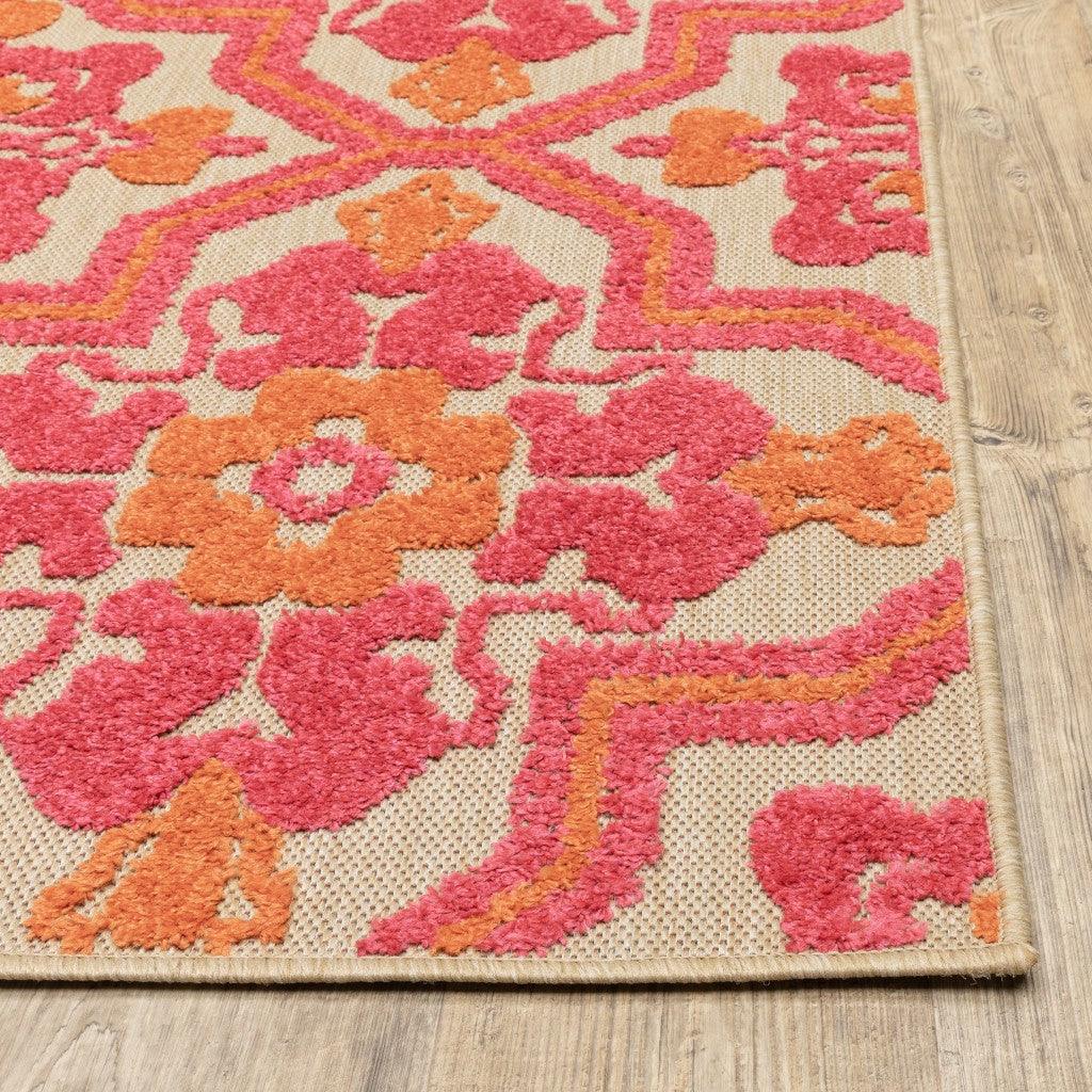 7' x 10' Pink and Orange Medallion Indoor Outdoor Area Rug - AFS