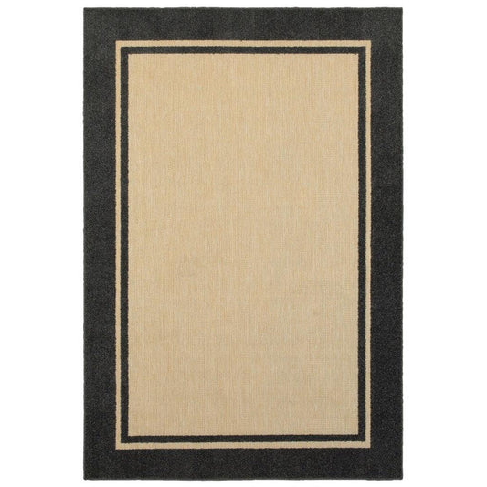 3' x 6' Sand and Black Border Indoor Outdoor Area Rug - AFS