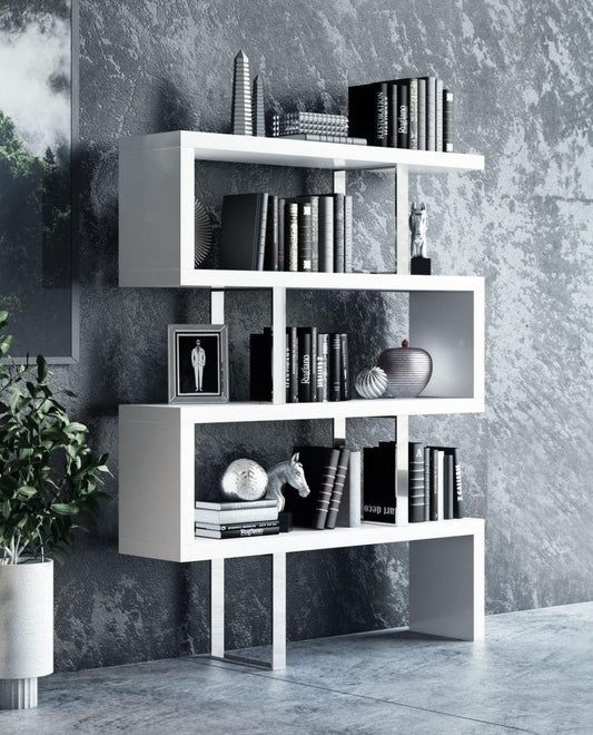 Contemporary High Gloss White Zig Zag Bookcase - AFS