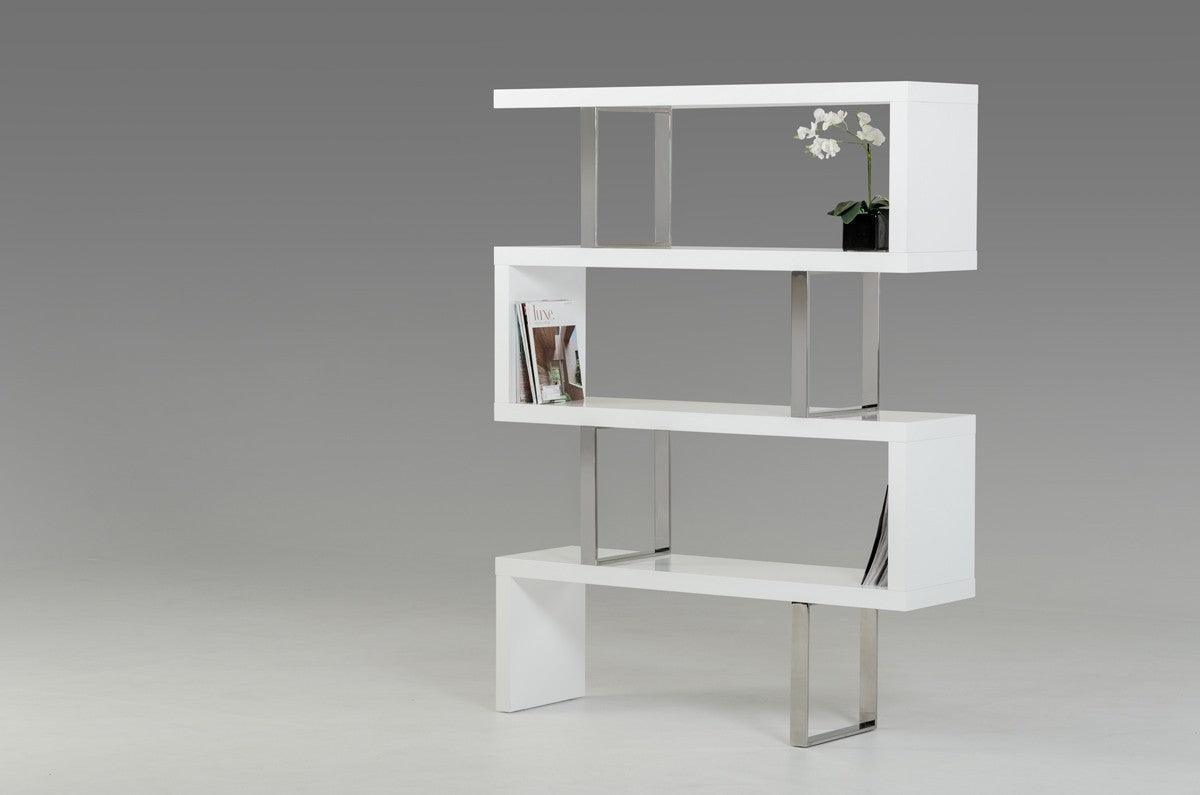 Contemporary High Gloss White Zig Zag Bookcase - AFS