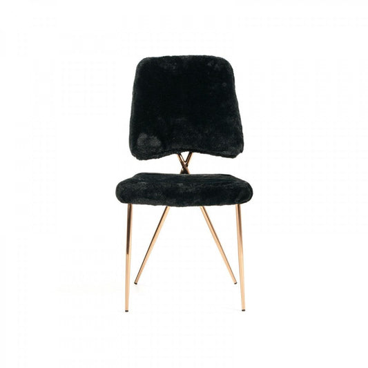 Set of 2 Glam Modern Black Faux Fur Dining Chairs - AFS