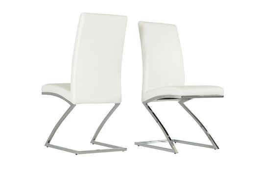 Set of 2 Modern White Faux Leather and Chrome Dining Chairs - AFS