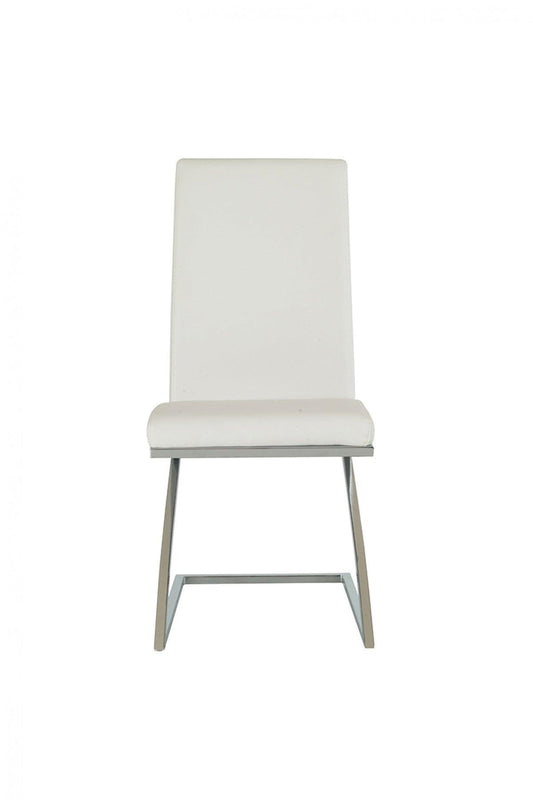 Set of 2 Modern White Faux Leather and Chrome Dining Chairs - AFS