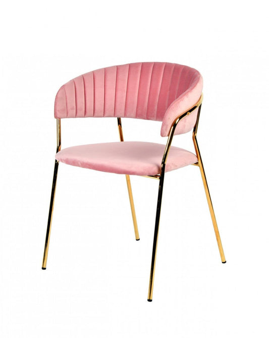 Set of 2 Curved Chic Pink and Gold Velour Dining Chairs - AFS