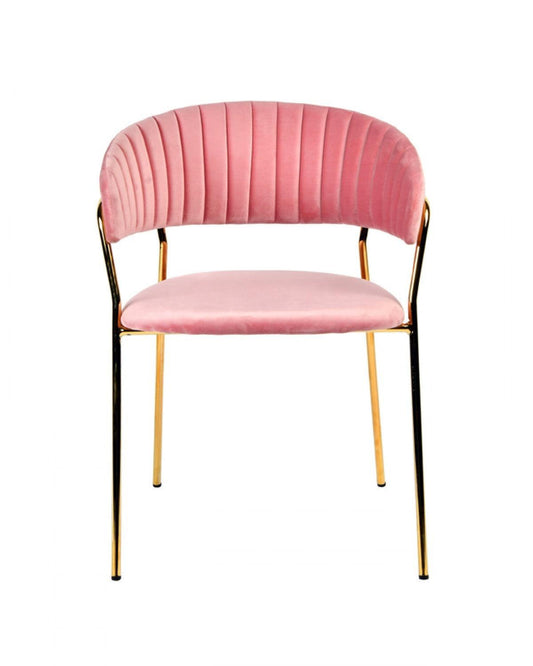 Set of 2 Curved Chic Pink and Gold Velour Dining Chairs - AFS