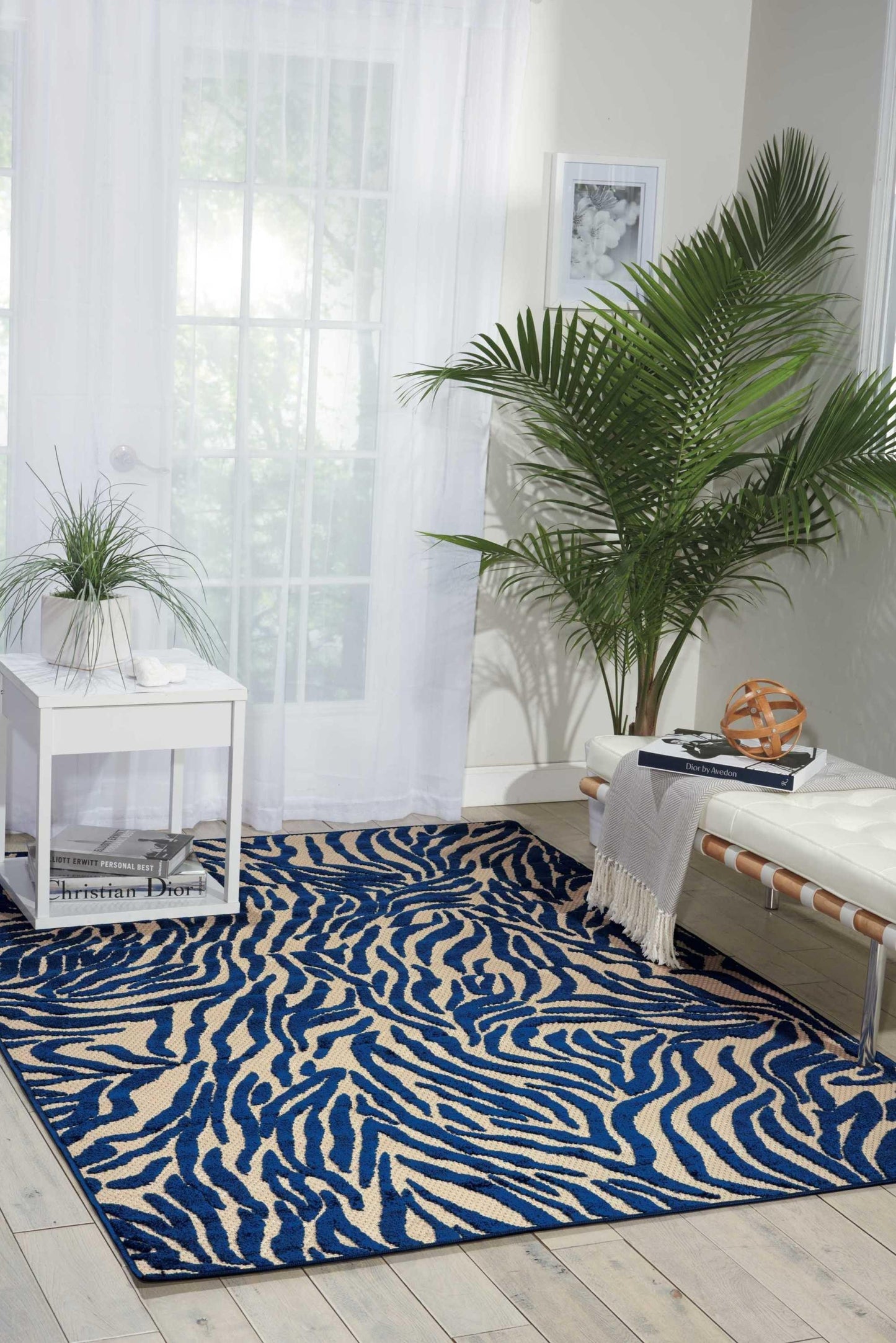 4? x 6? Navy Zebra Pattern Indoor Outdoor Area Rug - AFS