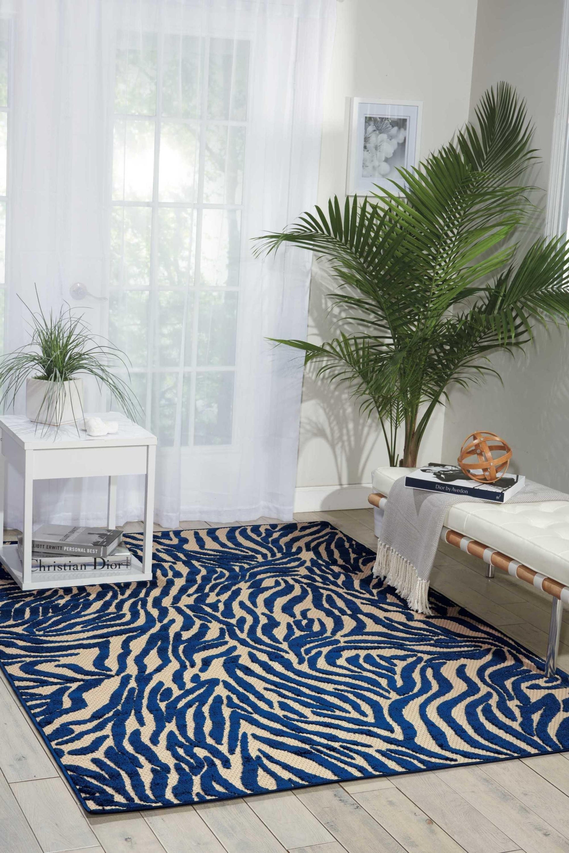 4? x 6? Navy Zebra Pattern Indoor Outdoor Area Rug - AFS