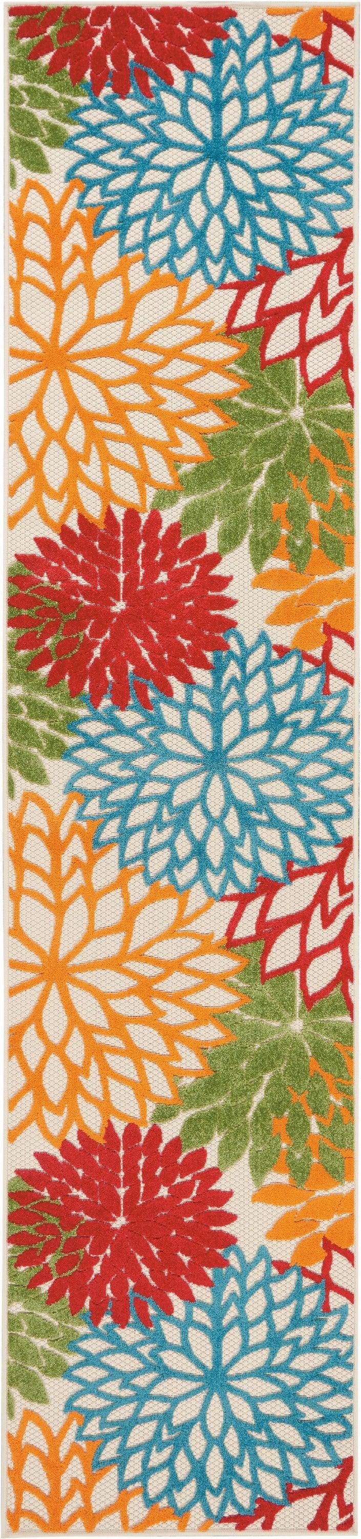 2? x 12? Green Floral Indoor Outdoor Runner Rug - AFS