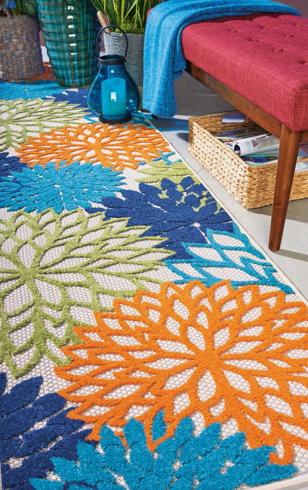 7? x 10? Multicolor Floral Indoor Outdoor Area Rug - AFS