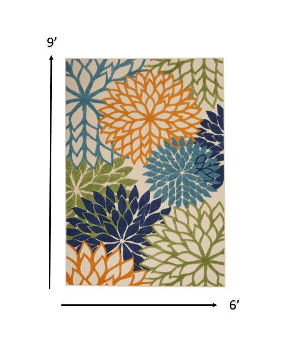 7? x 10? Multicolor Floral Indoor Outdoor Area Rug - AFS