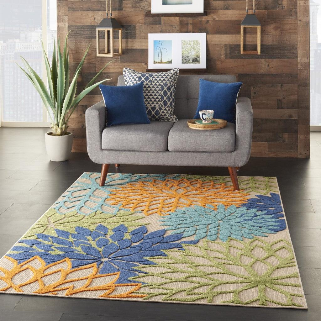 7? x 10? Multicolor Floral Indoor Outdoor Area Rug - AFS