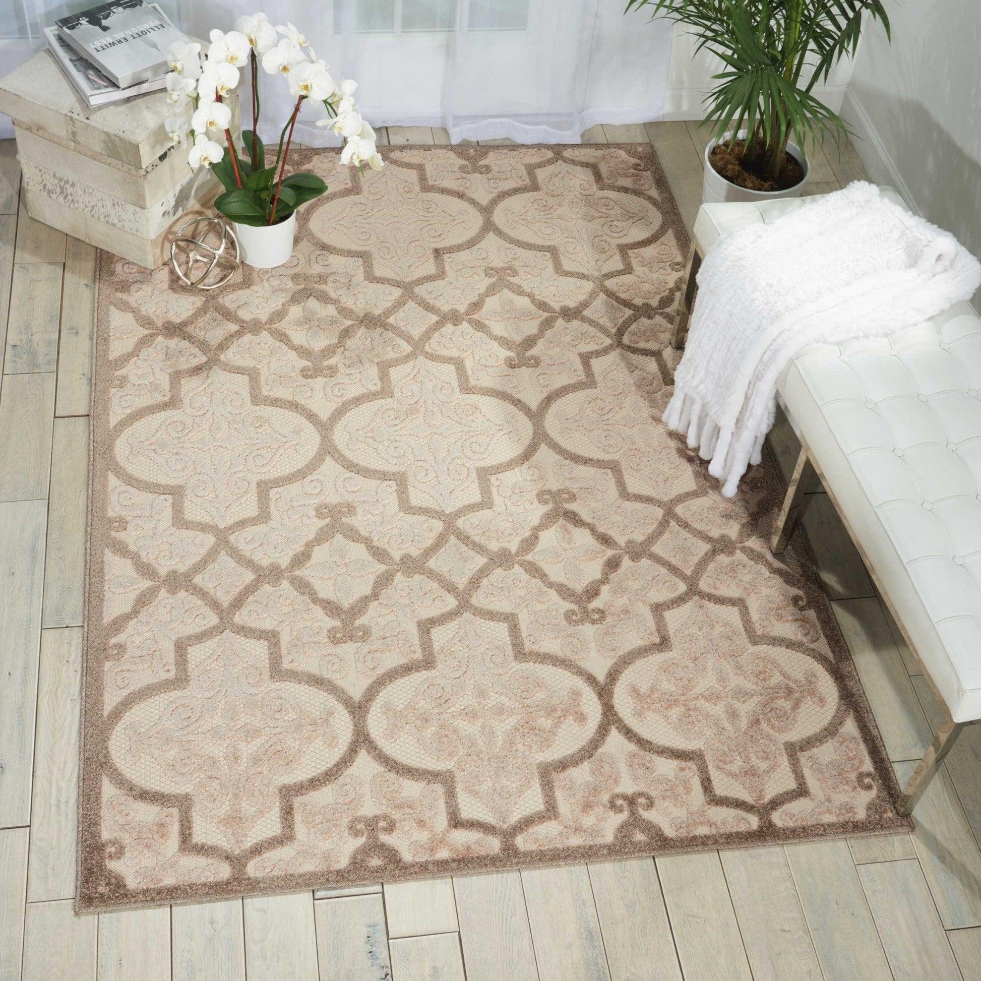 3? x 4? Navy and Beige Trellis Indoor Outdoor Area Rug - AFS