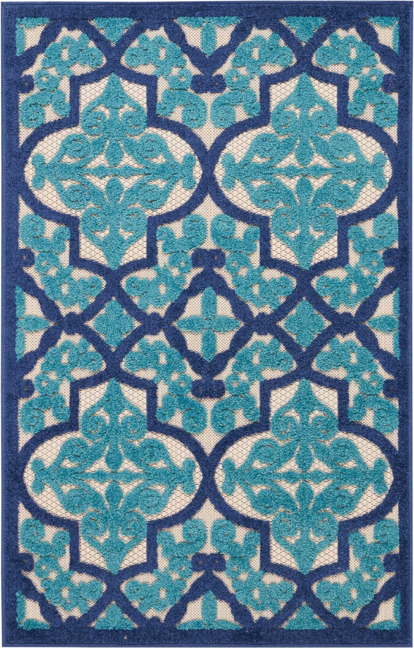 3? x 4? Navy and Beige Trellis Indoor Outdoor Area Rug - AFS