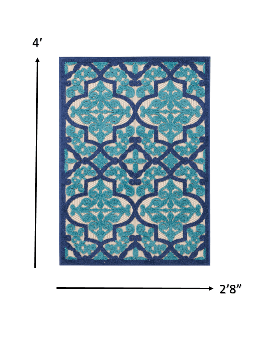 3? x 4? Navy and Beige Trellis Indoor Outdoor Area Rug - AFS