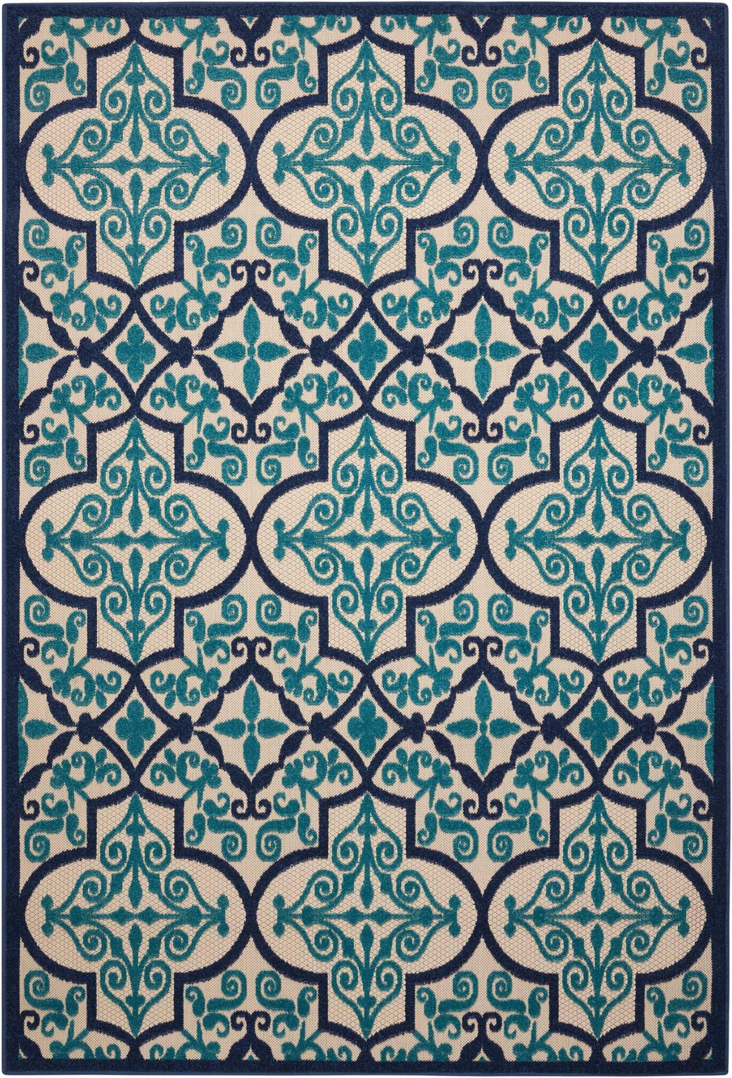 3? x 4? Navy and Beige Trellis Indoor Outdoor Area Rug - AFS