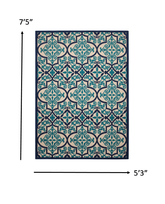 3? x 4? Navy and Beige Trellis Indoor Outdoor Area Rug - AFS