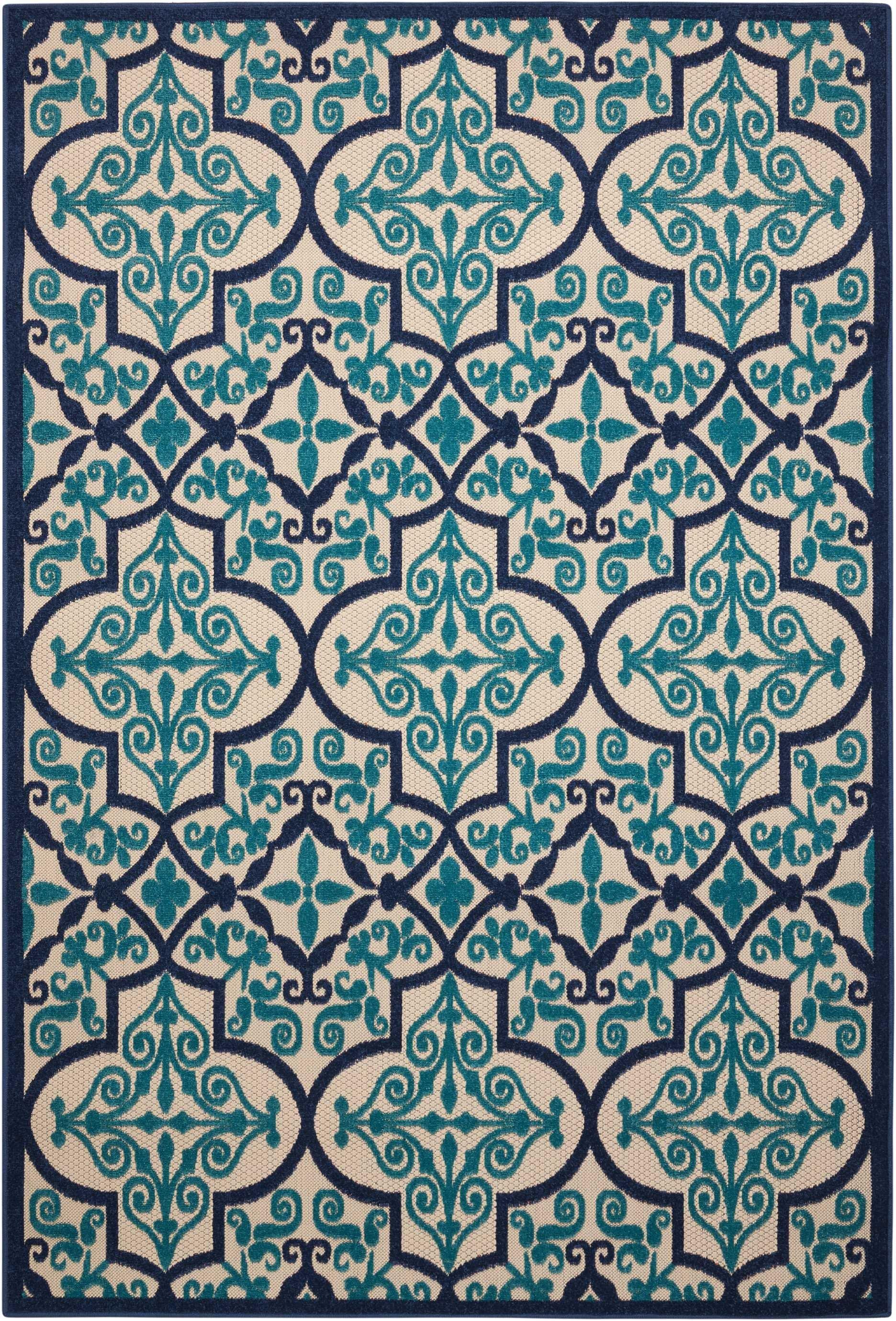 3? x 4? Navy and Beige Trellis Indoor Outdoor Area Rug - AFS