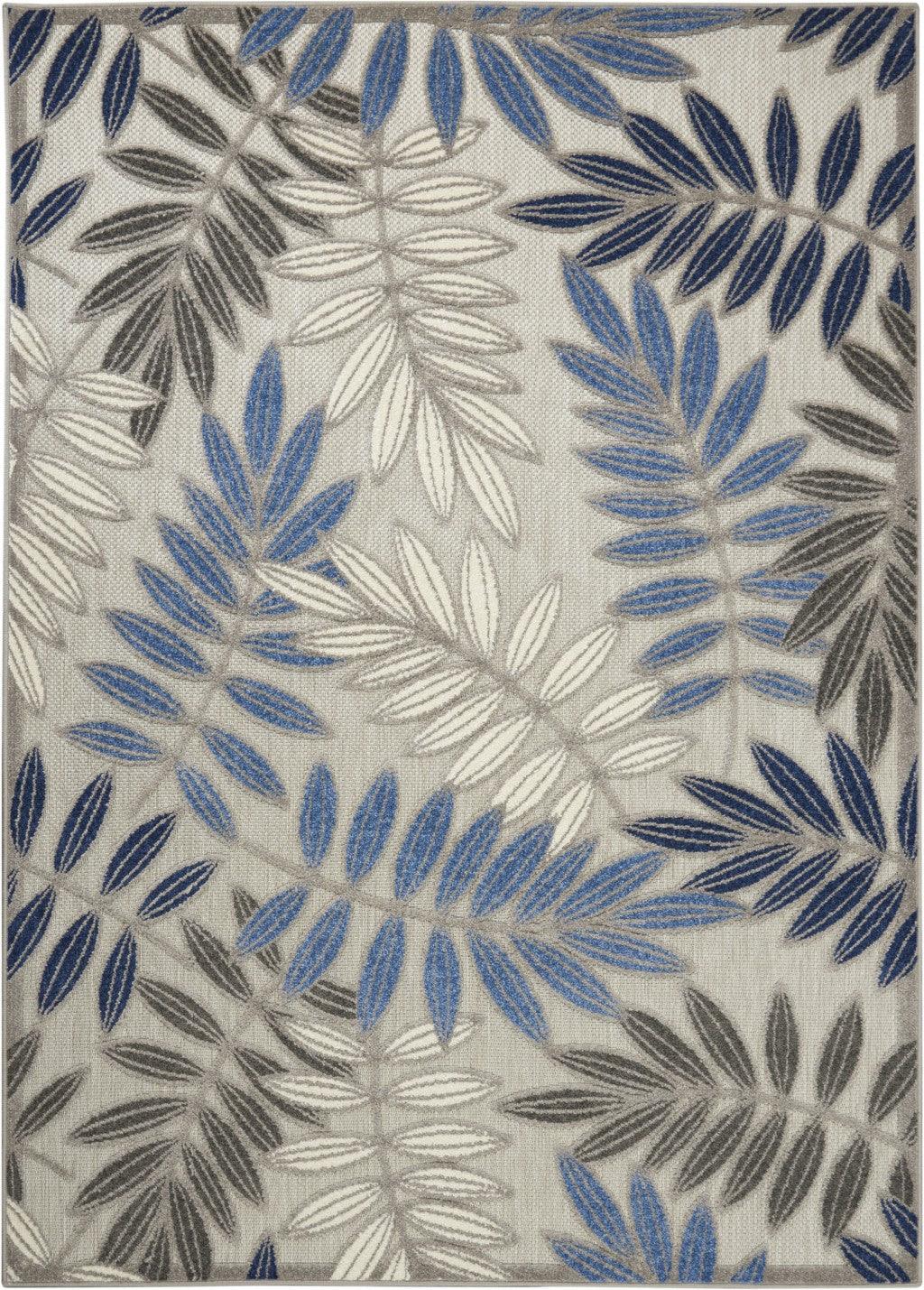 2? x 10? Gray and Blue Leaves Indoor Outdoor Runner Rug - AFS