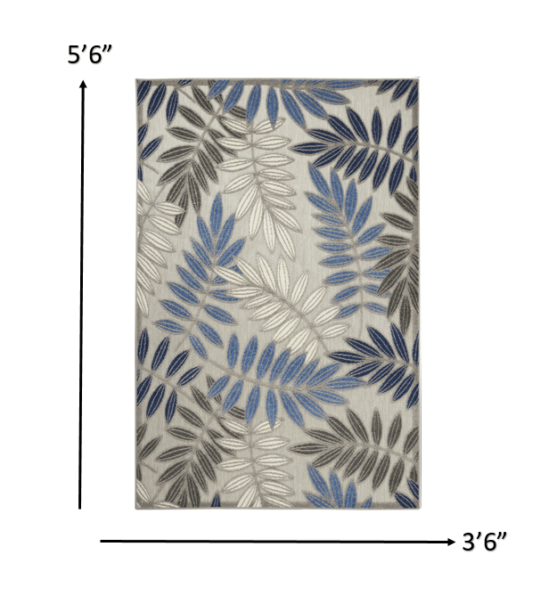 2? x 10? Gray and Blue Leaves Indoor Outdoor Runner Rug - AFS