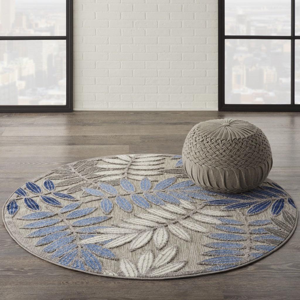 2? x 10? Gray and Blue Leaves Indoor Outdoor Runner Rug - AFS