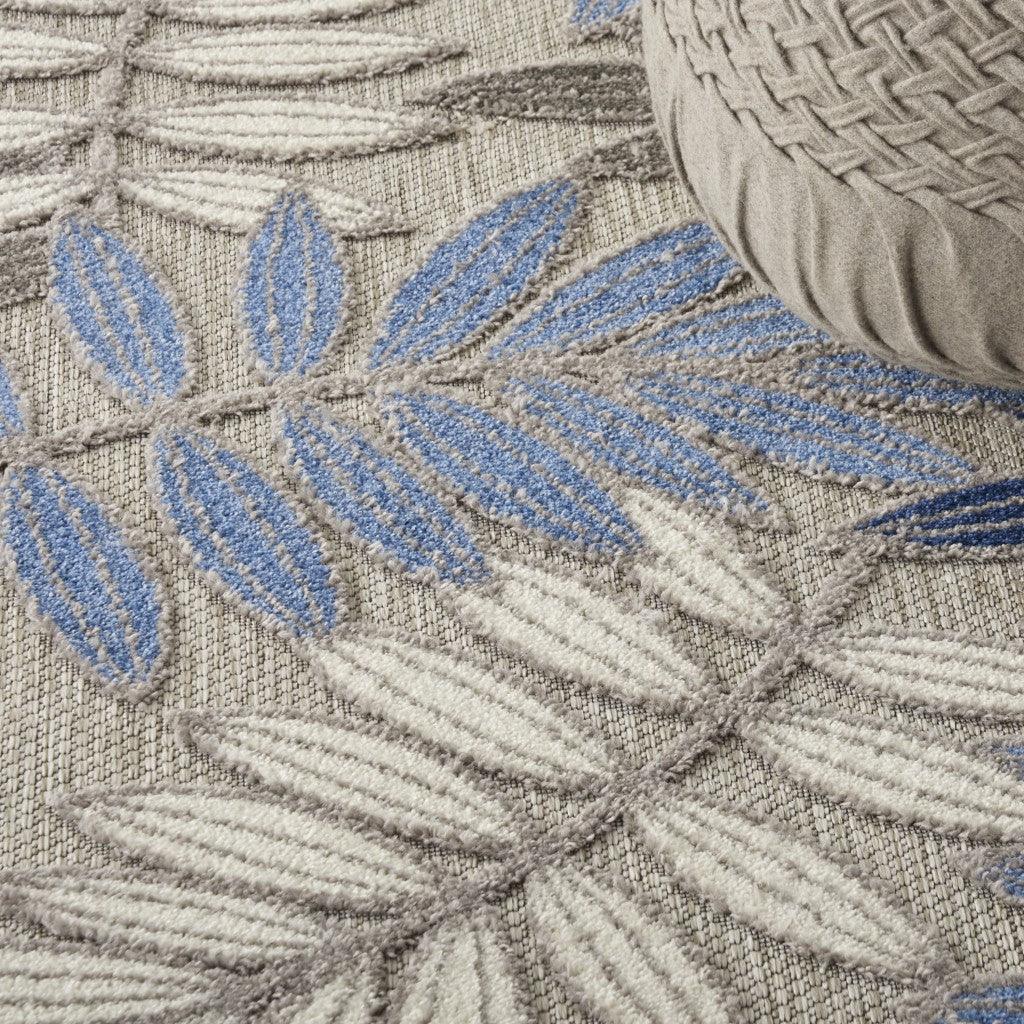 2? x 10? Gray and Blue Leaves Indoor Outdoor Runner Rug - AFS